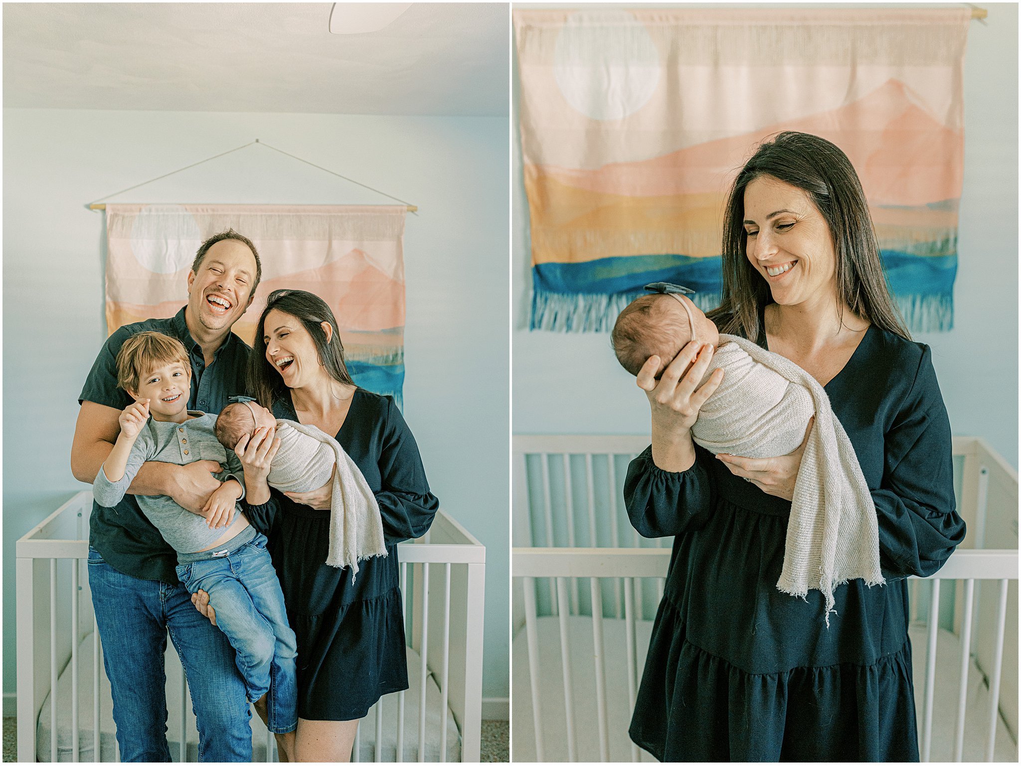 family laughing together during newborn session